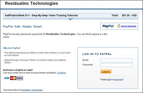 Buy SelfPublishWeb's Step By Step Video Training Tutorials Securely Using Paypal